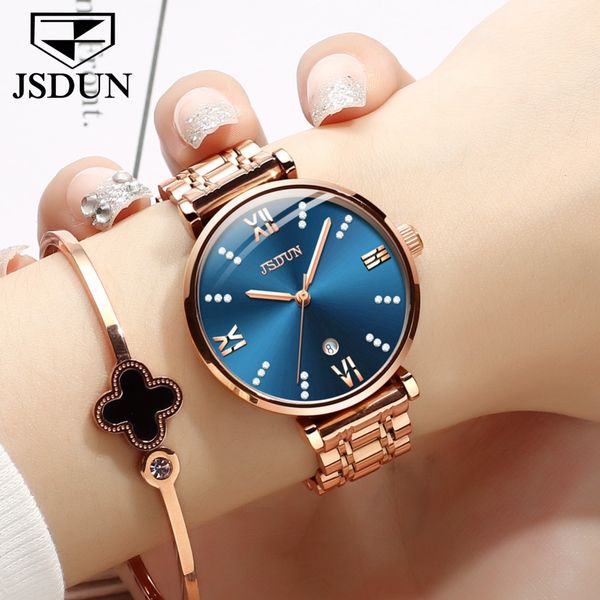 

creative woman watches rose gold stainless steel diamond quartz dress female watch date water resistant bayan saat, Slivery;brown