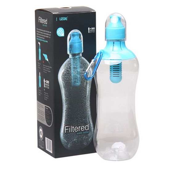 

550ml water bobble hydration filter bottle outdoor hiking gym filtered drinking