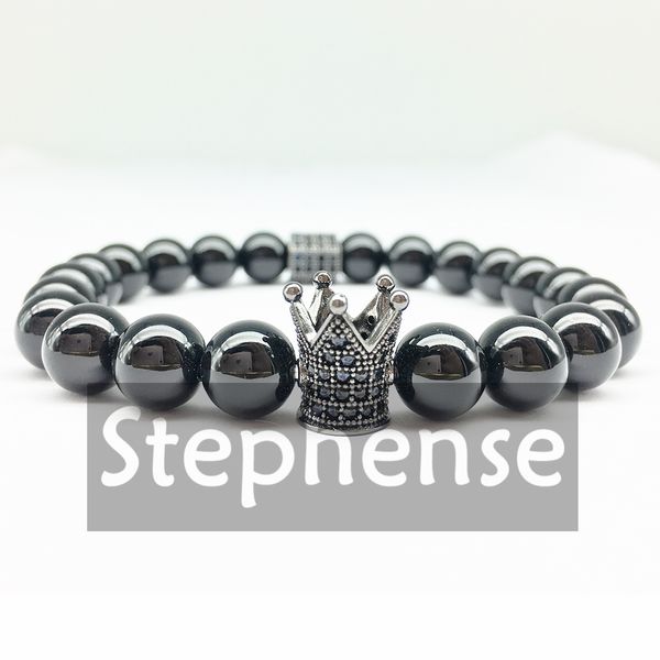 CZ0046 2018 Neues Design Herren-Zirkon-Kronen-Armband, trendiges schwarzes Onyx-Armband für Mann, modisches, energieeffizientes Armband