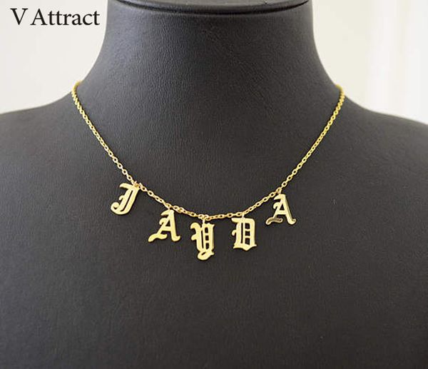 

v attract gothic choker old english name necklace personalized number nameplate gold color collier femme custom bff jewelry gift, Silver