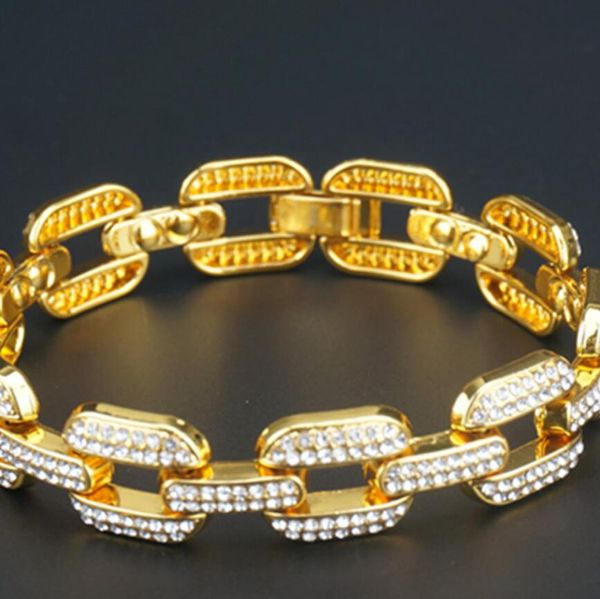 

hip hop jewelry bracelets rectangle 14mm wide 18k gold plated punk bracelets for men fashion, Black