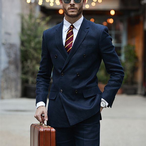 

custom made navy blue double breasted men suit 2pieces(jacket+pants+tie) custom made slim fit classic stylish tuxedo blazer, White;black