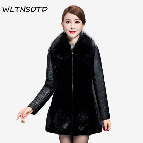 

2017-18 design ladies winter faux fur coat women winter fashion furs women's leather coats jacket plus size 5xl, Black