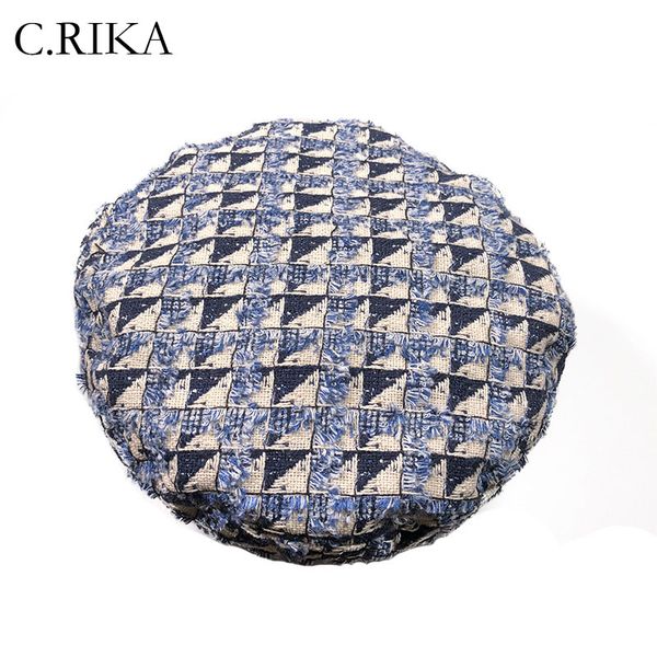 

winter women tweed plaid flat beret hats baker cap female autumn painter caps octagonal hat 2018 korean fashion new berets, Blue;gray