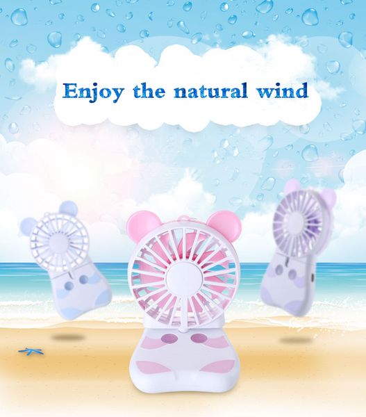 

portable pocket size mini mouse can folded usb charge handle fan with custom colorful led light