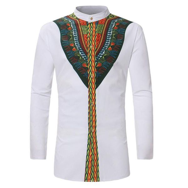 

africa clothing african dashiki shirt 2018 fashion ethnic printed long line shirt men slim fit long sleeve shirts male camisas, White;black