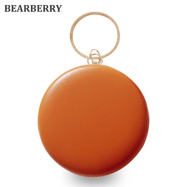 

bearberry 2017 factory price leather round shaped evening bags fashion clutch purse with chain wedding dinner bags mn743