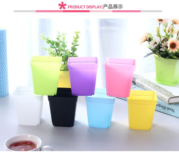 Mini Vasos de Flores De Plástico Vasos De Flores De Plástico Colorido Desktop Em Vasos de Plantas Suculentas pote com Bandeja quadrado doces cores plantadores de jardim home decor