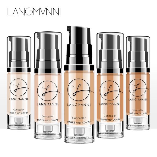 Langmanni Полное покрытие Жидковидное основание Concealer 6ML водонепроницаемый контроль для масла Concealers Breaken Face Makeup 6 цветов