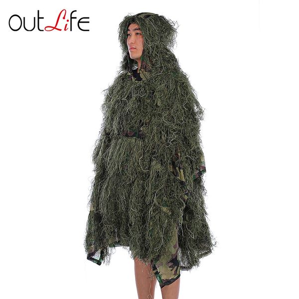 

outlife camouflage cloak jungle hunting ghillie suit desert woodland sniper birdwatching poncho durable hunting clothing camouflage ghillie, Camo