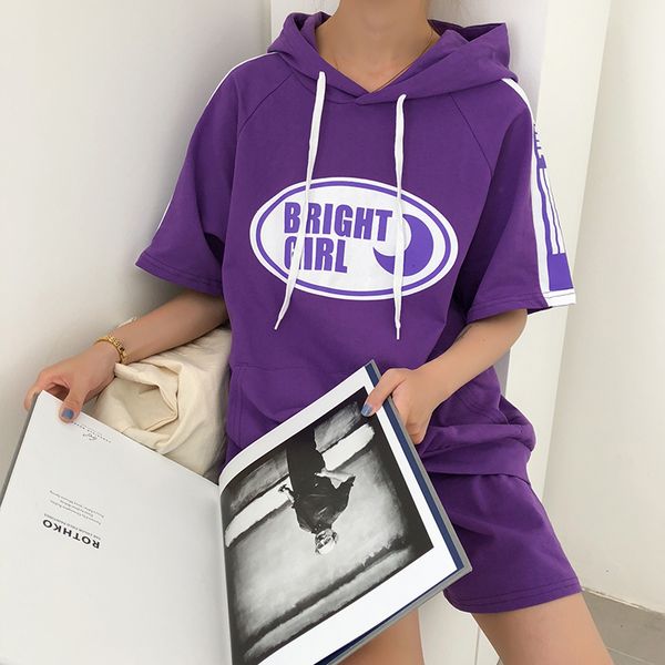 

4 colors 2018 summer japanese style short sleeve t shirt with hoodies+shorts casual women 2 piece set and pants (x851, White