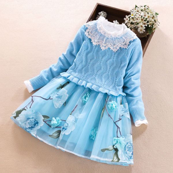

girls clothing set autumn winter kids sweater+princess dress 2pcs suit for girl party wedding dresses children clothes368 10 11y, White
