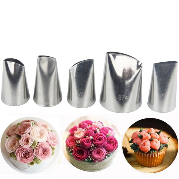 

5шт большой лепесток крем советы из нержавеющей стали обледенение трубопроводы сопла набор кондитерских инструментов украшения торта