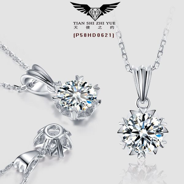 

9.00mm cushion moissanite diamond in 18k white gold pendant, Silver
