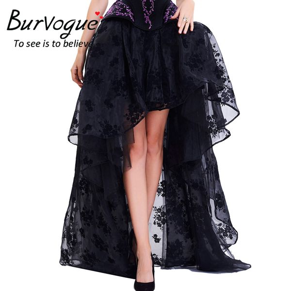 

burvogue women steampunk corset skirts black white vintage gothic lace long maxi skirt wedding party ruffled chiffon skirts