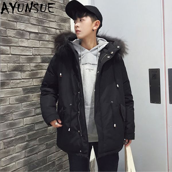 

ayunsue winter jacket men warm hooded long padded coat 2018 plus size long windproof parka outwear manteau homme hiver lx2516, Black