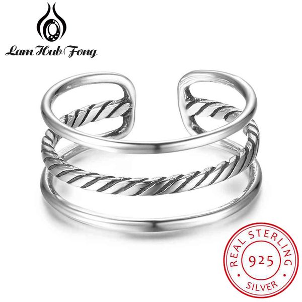

real 925 sterling silver triple layers adjustable rings for women wedding pure silver female finger ring jewelry (lam hub fong, Golden;silver