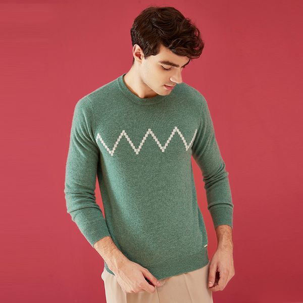 

zhili men's crew neck sleeve pullover cashmer sweater, White;black