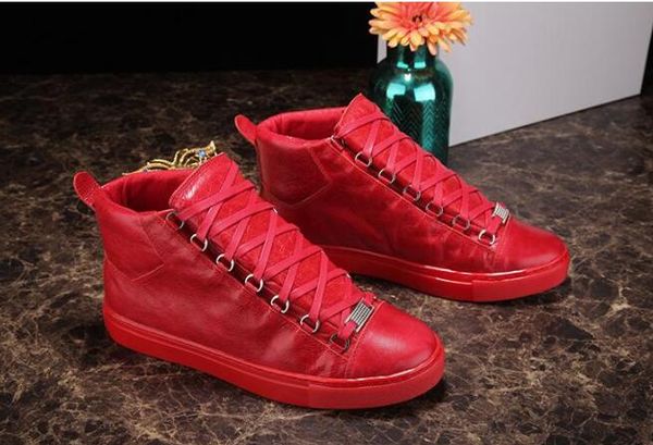 

2018 Men Classic Genuine Leather Arena Brand Flats Sneakers Male High Top Shoes Fashion Luxury Casual Lace Up Shoes Size 38-46