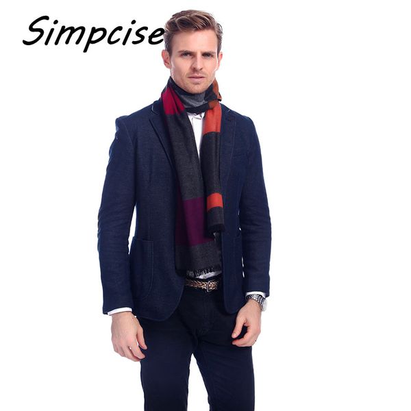 

simpcise] classic men winter warm cashmere feel long scarf faux wool soft wrap shawl new a3a18911, Blue;gray