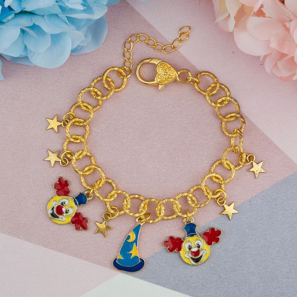 

doreenbeads bracelets gold color yellow & blue clown hat enamel women jewelry halloween children gift 21.5cm(8 4/8") long, 1 pc, Golden;silver