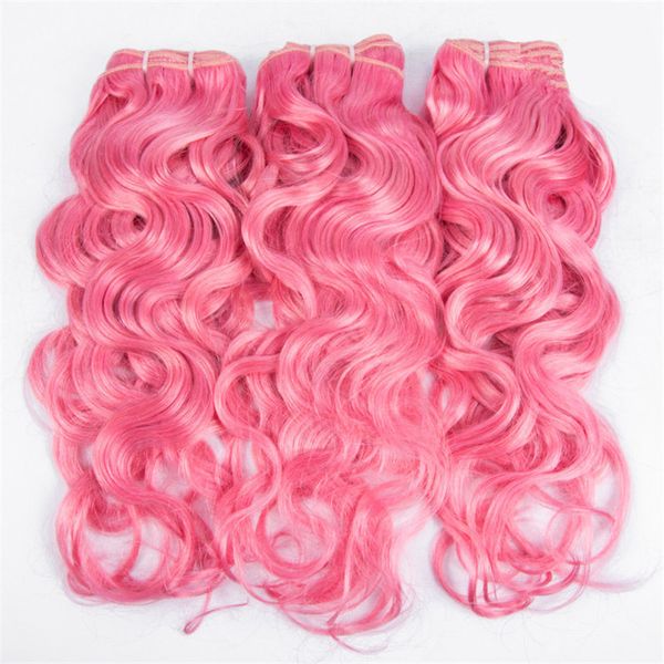 Розовые девственные перуанские влажные и волнистые пучки человеческих волос сделок 3шт волна воды цветные розовые девственные человеческие волосы влажные волнистые ткет расширения