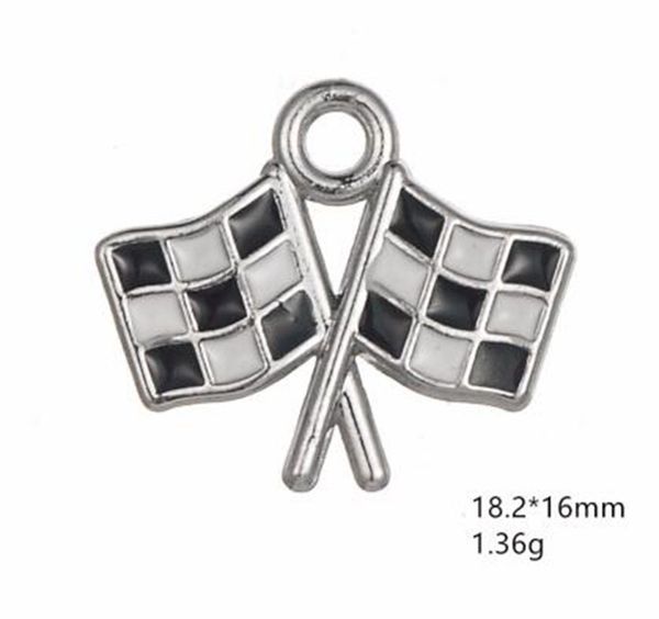 

2021 zinc alloy enamelled black and white check flag charms for jewelry making other customized jewelry, Bronze;silver