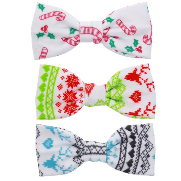 

hc028 4inch cotton patten printed christmas bows with clip, Slivery;white