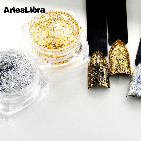 

0.2g/pot gold & silver foil nail glitter powder shiny glitter dust nail sequins art decorations 1 pot, Silver;gold