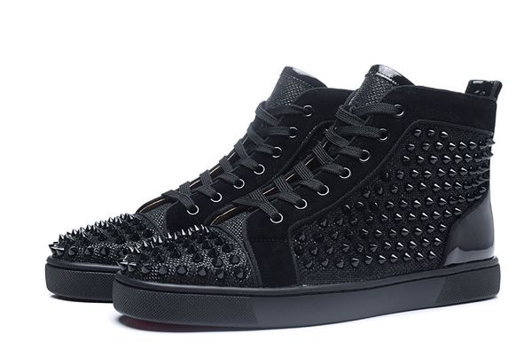 

2019 red designer shoes men women fashion luxury rivet glitter sneakers for party wedding genuine leather studded shoes size 36-47, Black