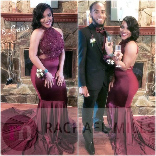 

Burgundy African Prom Dresses Mermaid 2018 Sexy Backless Evening Gowns African 2K17 Girls Party Gowns Custom Made