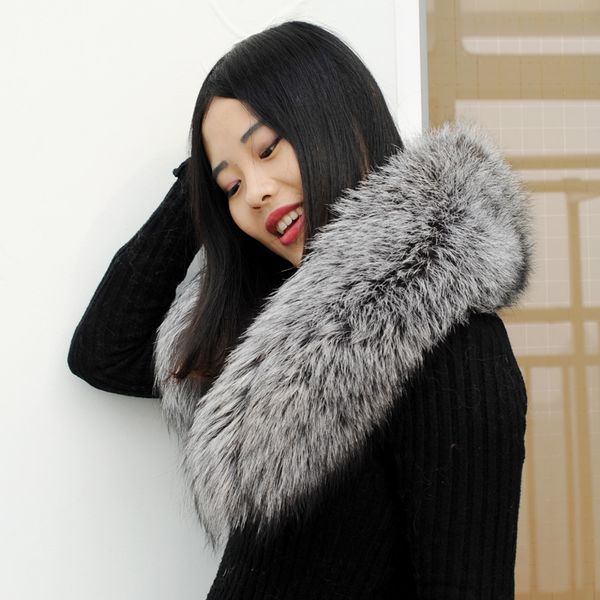 

cx-a-76q real fur collar 100% genuine silver fur scarf trim of down coat/ parka coat strip/hooded, Blue;gray