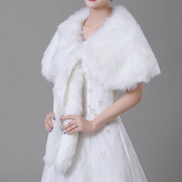 

2018 new wedding bridal wraps shawls faux fur beige fall winter bride accessories boleros under 20 cpa1497, White