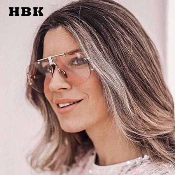 

hbk rimless pilot modis sunglasses oculos retro steampunk women men brand designer luxury 2019 sun glasses shades gift uv400, White;black