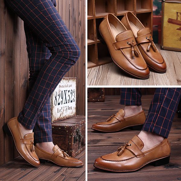 

2018 brogue dress men shoes oxford genuine leather elegant formal business classic office wedding mens casual shoes, Black