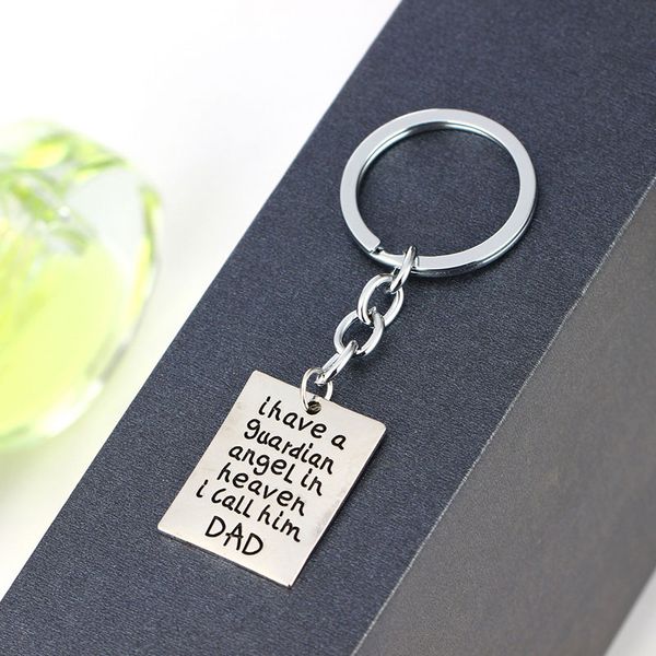 

i have a guardian in heaven dad,fathers day gifts family dad love pendant chain necklace keychains for daddy men women, Silver