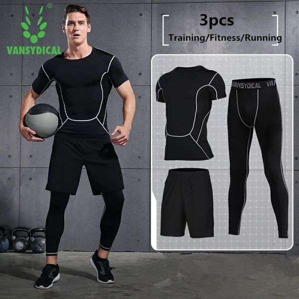 

vansydical 2018 sport suit men's running sportswear compression tights basketball football training jogging suits mens gym set, Black;blue