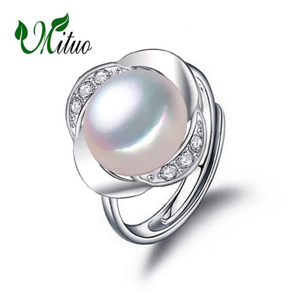 

mituo pearl jewelry natural freshwater pearl rings for women 925 silver ring geometric vintage rings with gift box ing, Golden;silver