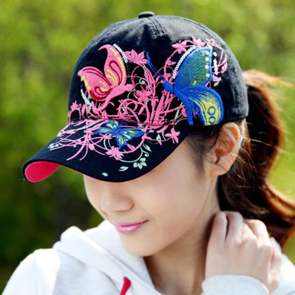 

beautiful embroidery butterfly baseball caps colorful flower women's sun-shading snapback caps adjustable summer fashion hat&cap, Blue;gray