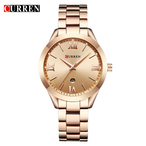 

curren gold watch women watches ladies creative steel women's bracelet watches female clock montre femme 9007, Slivery;brown