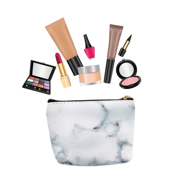

pencil pen case cosmetic makeup storage bag marble pattern purse zipper pouch make up brushes holder pincel maquiagem w1