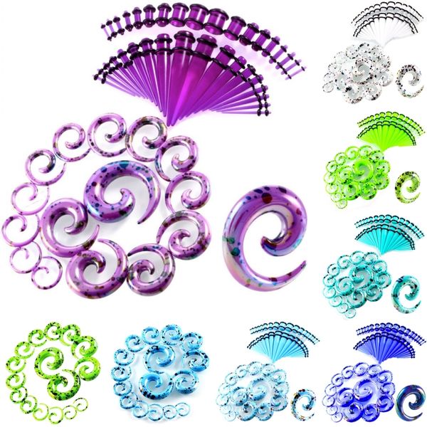 

14g-00g 52pcs/set acrylic ear stretching kit ear expanders plug gauges spiral snail tunnel body piercing jewelry g85l, Silver
