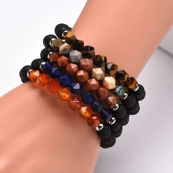 

selling nature stone bracelet black lava bead cuff elasticity rope hand jewelry sparkling handmade femme bracelets wholesale
