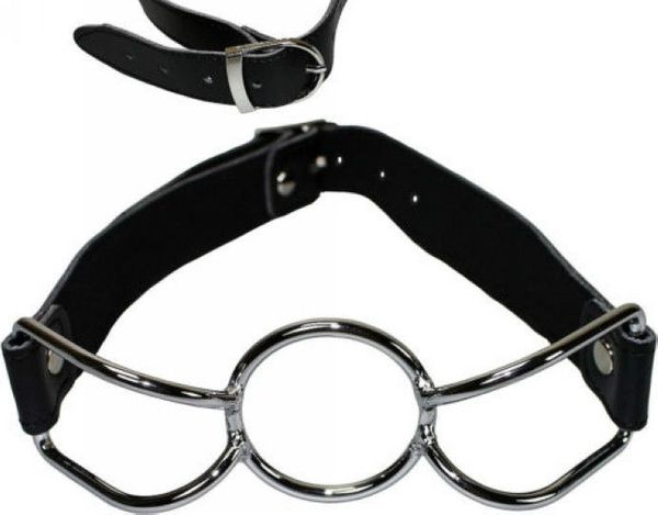 Bondage Imbracatura bavaglio con anello ragno a bocca aperta in metallo in vera pelle #R34