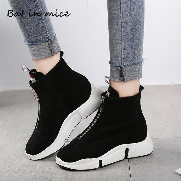

fashion women winter casual ankle boots shoes women comfort round toe zipper flats walking running snow boots shoes mujer w686, Black