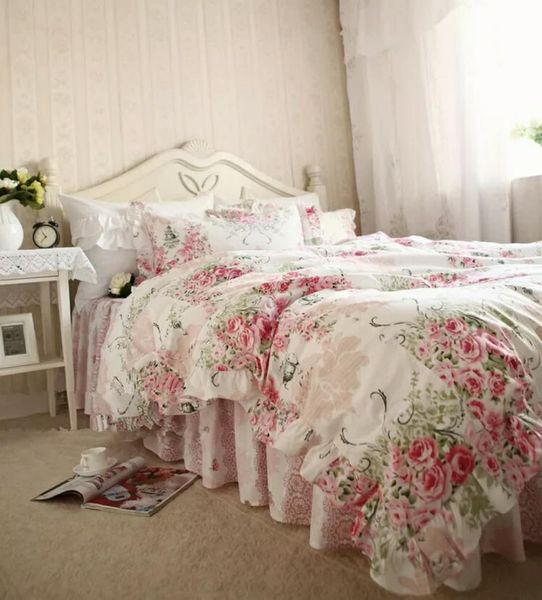 Luxury Ruffle Bedding Sets Queen King Size Cotton Duvetcover