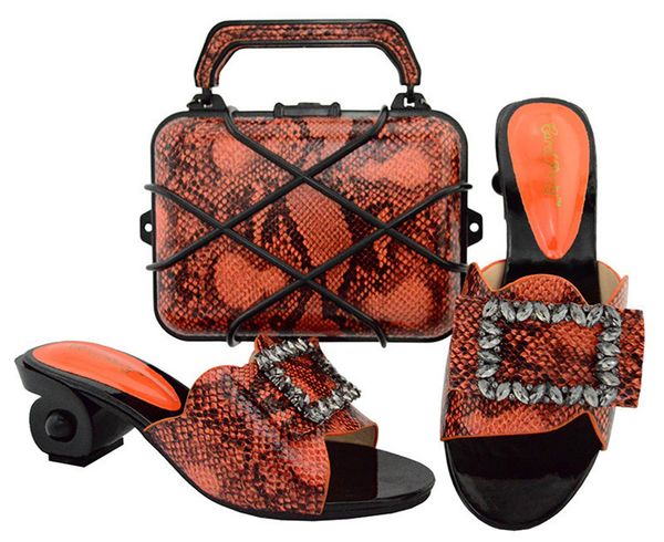 

charming orange women pumps with rhinestone african dress shoes match handbag set gl02,heel 6.5cm, Black