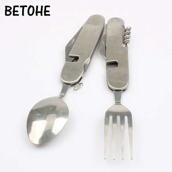 

betohe folding spoon portable folding camping tools stainless steel tableware picnic knife fork spoon muiti function