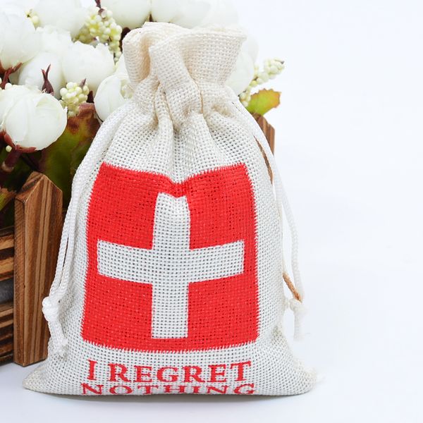 

9x14cm hangover kit bag burlap jute drawstring wedding favors gift bag bachelorette party favor candy gift hessian pouch 10pcs