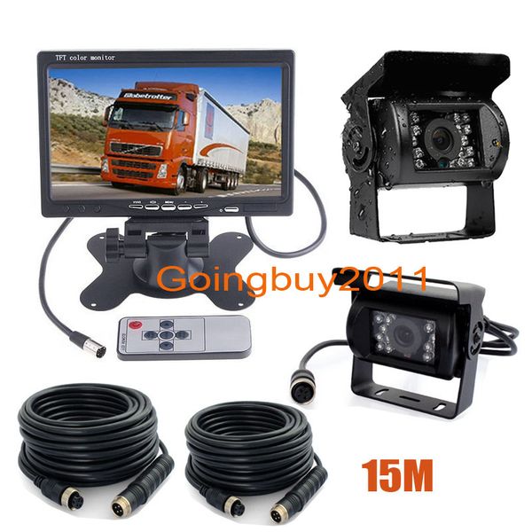 

2 x 18 led ir ccd car reversing camera waterproof + 4pin 7" lcd monitor rear view kit bus truck van 12v-24v ing